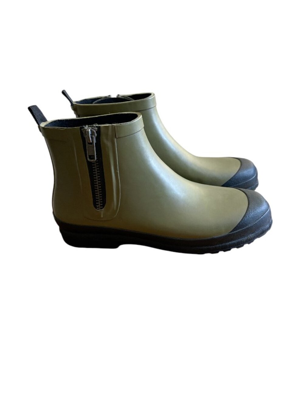 Madewell Olive Green Ankle Rain Boots with Side Zip - Size 9